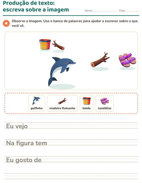 Pré-visualização da ficha de Produção de texto com imagem com Praia para 2º ano do ensino fundamental