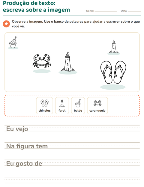 Pré-visualização da ficha de Produção de texto com imagem com Praia PB para 2º ano do ensino fundamental