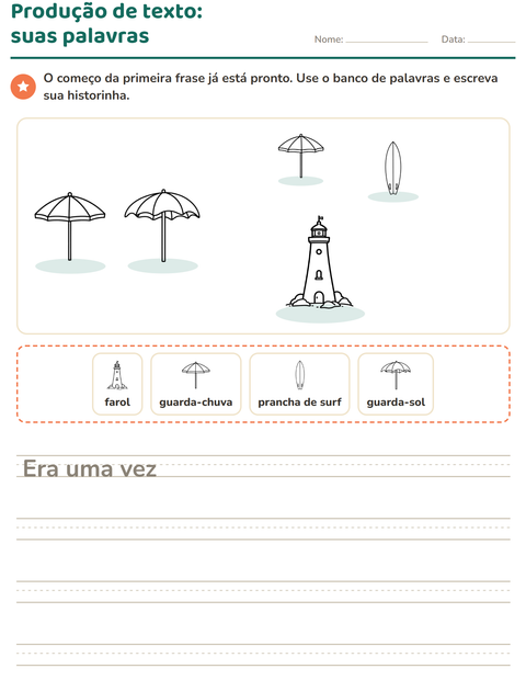 Pré-visualização da ficha de Produção de texto com imagem com Praia PB para 2º ano do ensino fundamental