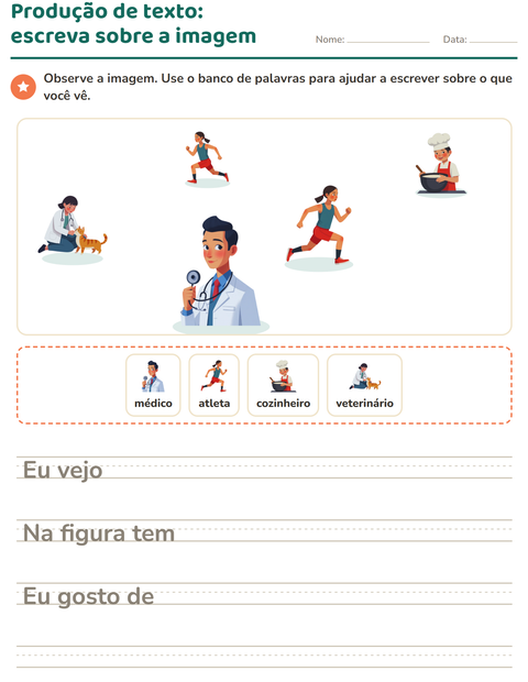Pré-visualização da ficha de Produção de texto com imagem com Profissões para 2º ano do ensino fundamental