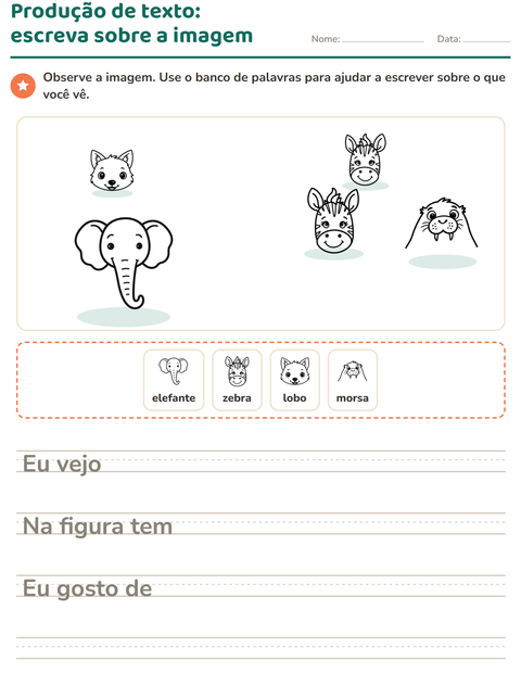 Pré-visualização da ficha de Produção de texto com imagem com Rostos PB para 2º ano do ensino fundamental