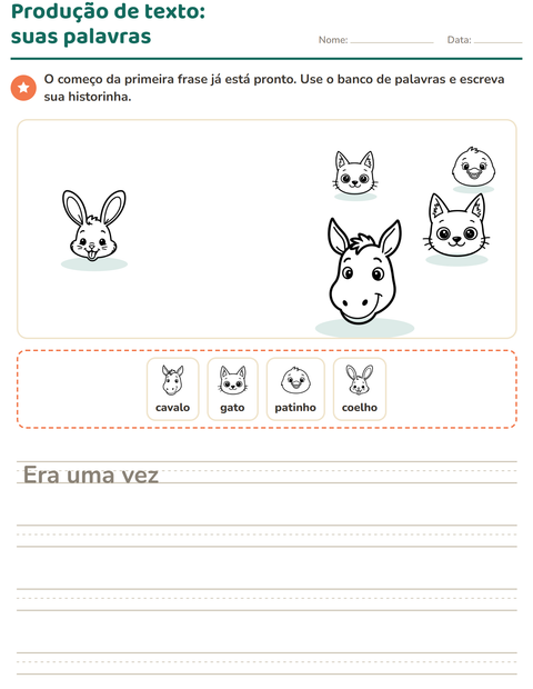 Pré-visualização da ficha de Produção de texto com imagem com Rostos PB para 2º ano do ensino fundamental