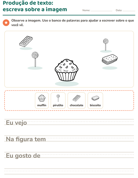 Pré-visualização da ficha de Produção de texto com imagem com Sobremesa (P&B) para 2º ano do ensino fundamental