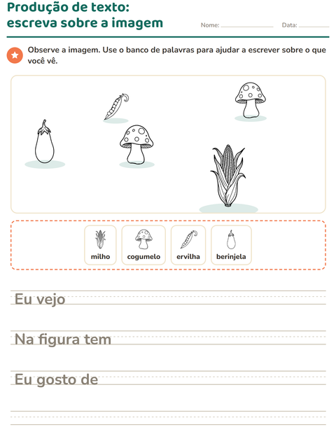 Pré-visualização da ficha de Produção de texto com imagem com Vegetais PB 2 para 2º ano do ensino fundamental