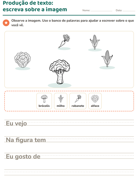 Pré-visualização da ficha de Produção de texto com imagem com Vegetais PB para 2º ano do ensino fundamental