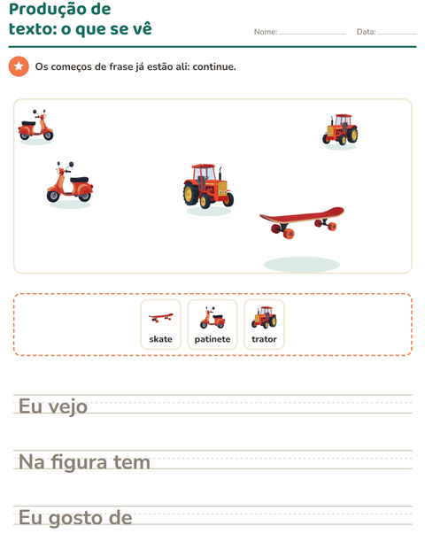 Pré-visualização da ficha de Produção de texto com imagem com Veículos para 2º ano do ensino fundamental