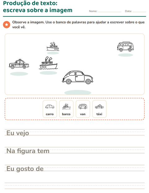 Pré-visualização da ficha de Produção de texto com imagem com Veículos PB 2 para 2º ano do ensino fundamental