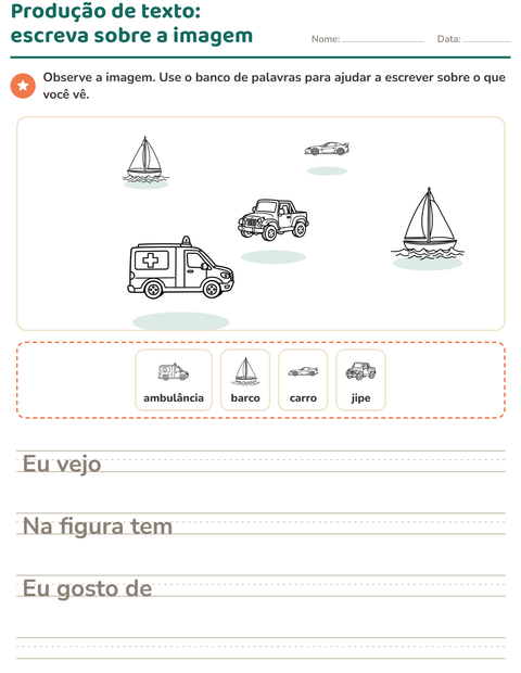 Pré-visualização da ficha de Produção de texto com imagem com Veículos PB para 2º ano do ensino fundamental