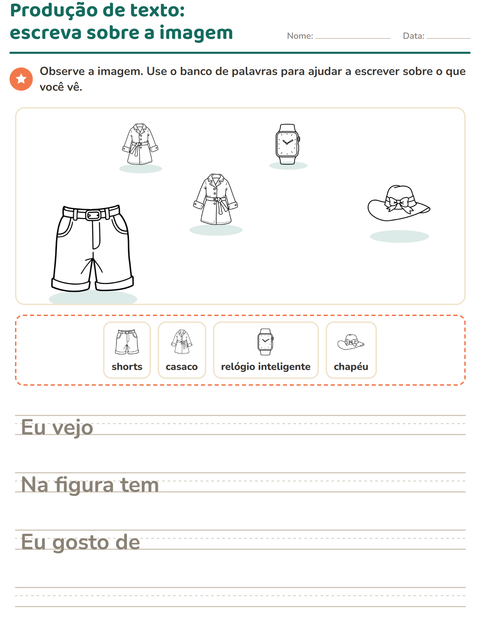 Pré-visualização da ficha de Produção de texto com imagem com Vestuário PB para 2º ano do ensino fundamental
