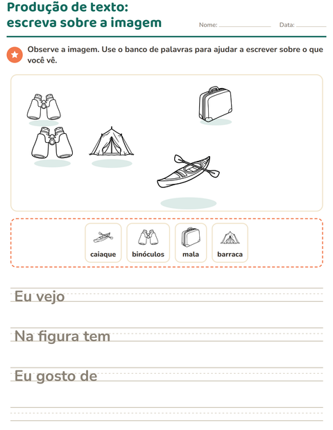 Pré-visualização da ficha de Produção de texto com imagem com Viagens e Férias PB para 2º ano do ensino fundamental