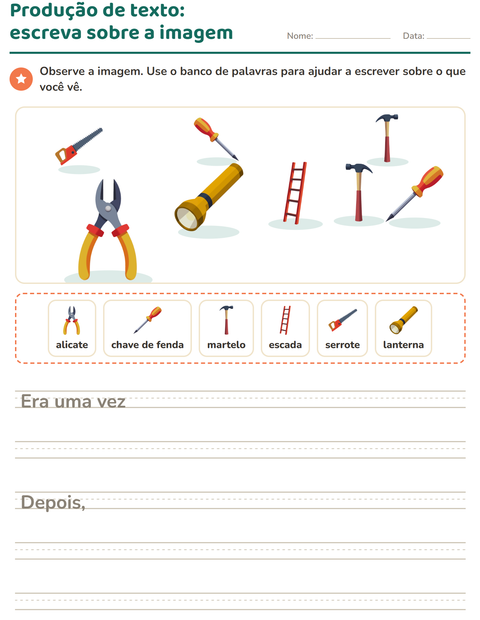 Pré-visualização da ficha de Produção de texto com imagem com Ferramentas para 2º ano do ensino fundamental