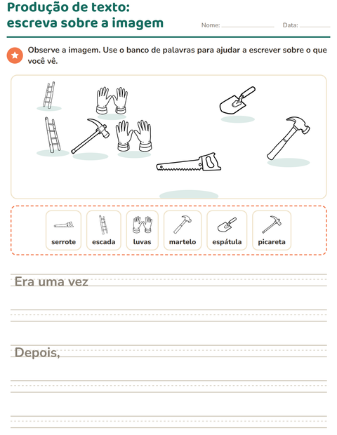 Pré-visualização da ficha de Produção de texto com imagem com Ferramentas PB para 2º ano do ensino fundamental