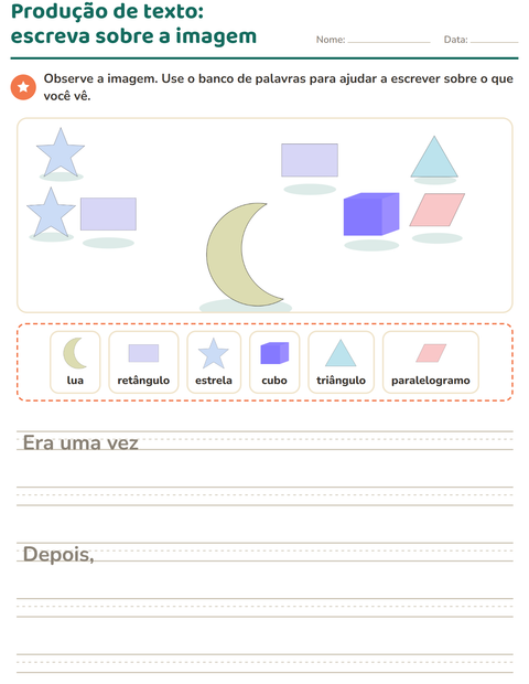 Pré-visualização da ficha de Produção de texto com imagem com Formas para 2º ano do ensino fundamental