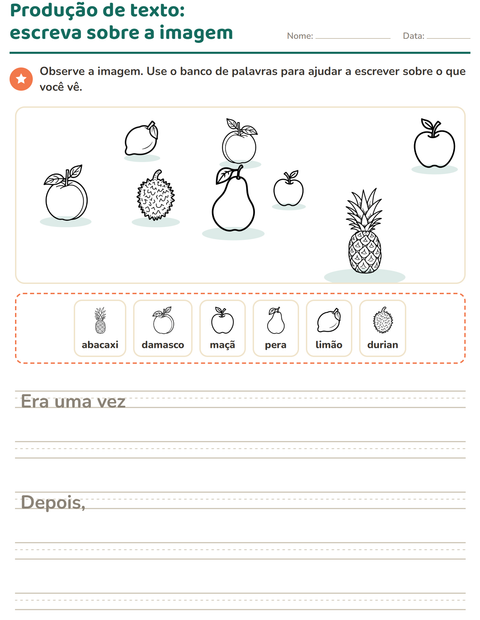 Pré-visualização da ficha de Produção de texto com imagem com Frutas PB para 2º ano do ensino fundamental