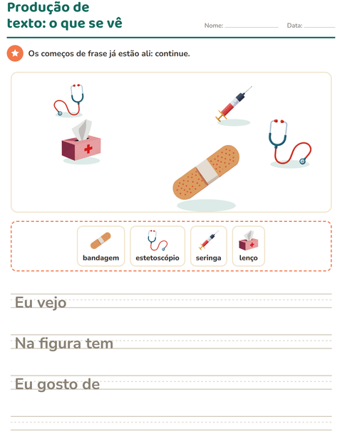 Pré-visualização da ficha de Produção de texto com imagem com Hospital para 2º ano do ensino fundamental