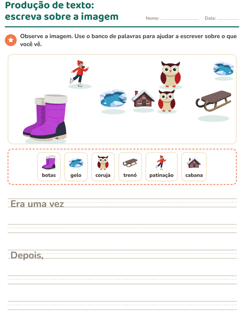 Pré-visualização da ficha de Produção de texto com imagem com Inverno para 2º ano do ensino fundamental