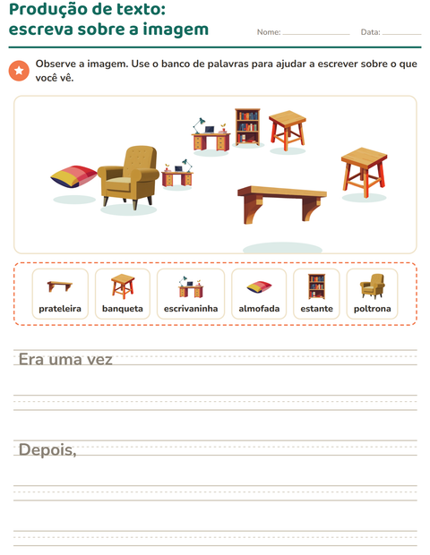 Pré-visualização da ficha de Produção de texto com imagem com Móveis para 2º ano do ensino fundamental