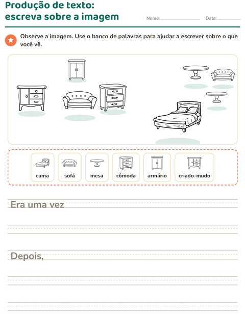 Pré-visualização da ficha de Produção de texto com imagem com Móveis PB para 2º ano do ensino fundamental