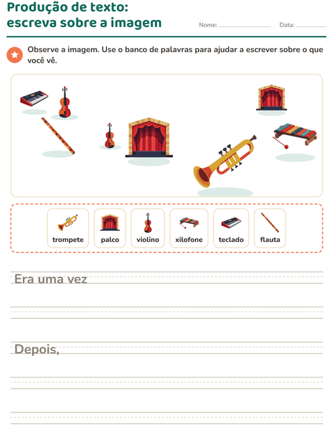 Pré-visualização da ficha de Produção de texto com imagem com Música para 2º ano do ensino fundamental