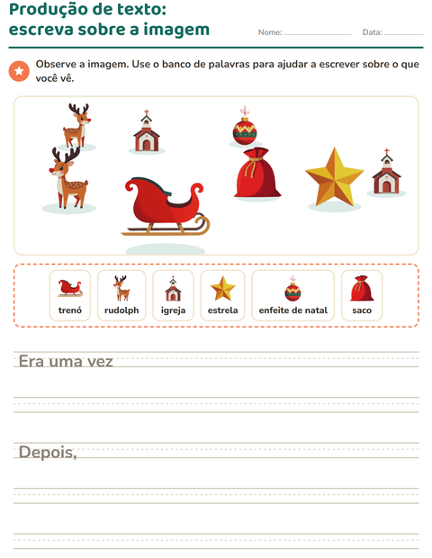 Pré-visualização da ficha de Produção de texto com imagem com Natal para 2º ano do ensino fundamental