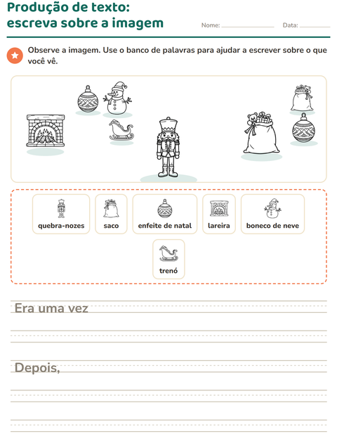 Pré-visualização da ficha de Produção de texto com imagem com Natal P&B 2 para 2º ano do ensino fundamental