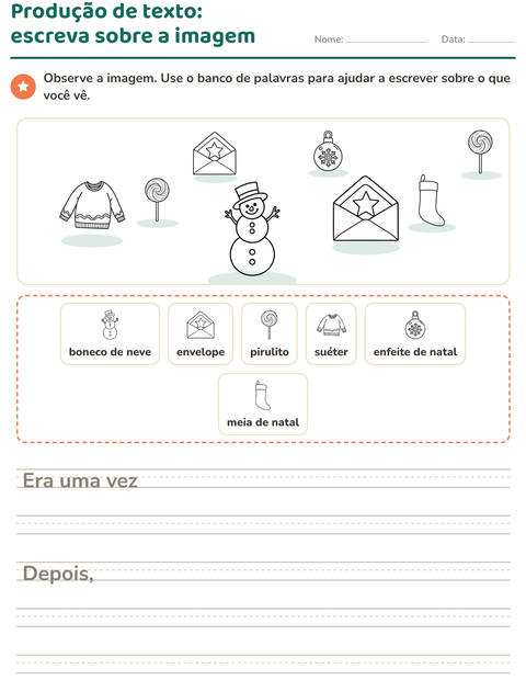Pré-visualização da ficha de Produção de texto com imagem com Natal P&B para 2º ano do ensino fundamental
