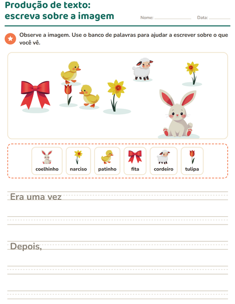 Pré-visualização da ficha de Produção de texto com imagem com Páscoa para 2º ano do ensino fundamental