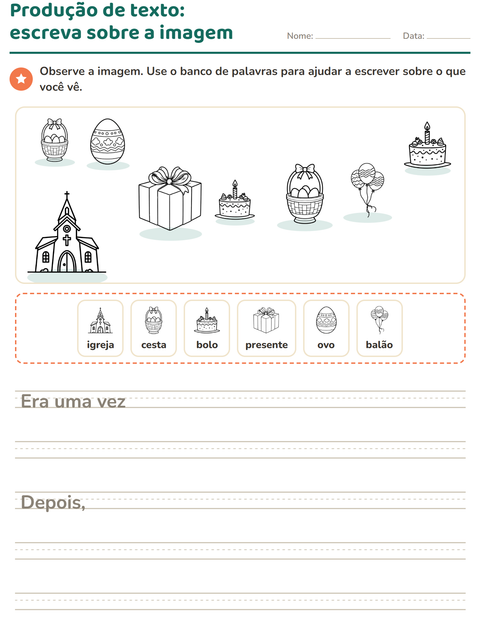 Pré-visualização da ficha de Produção de texto com imagem com Páscoa PB 2 para 2º ano do ensino fundamental