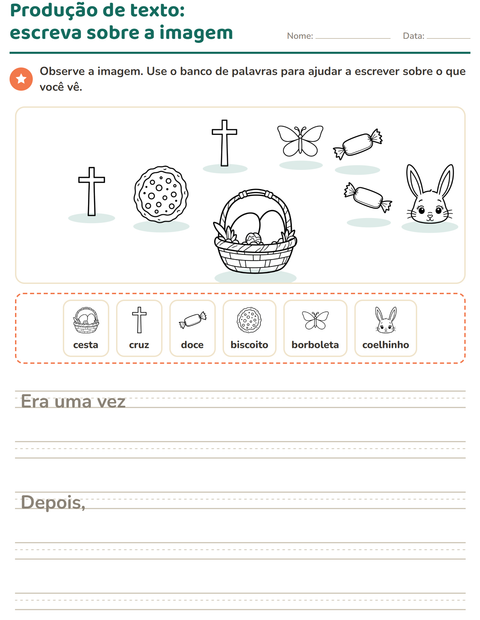 Pré-visualização da ficha de Produção de texto com imagem com Páscoa PB para 2º ano do ensino fundamental