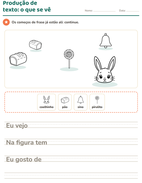 Pré-visualização da ficha de Produção de texto com imagem com Páscoa PB para 2º ano do ensino fundamental