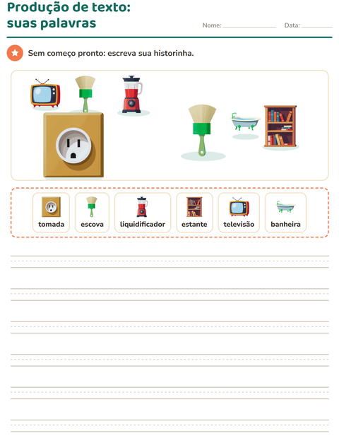Pré-visualização da ficha de Produção de texto com imagem com Pela casa para 2º ano do ensino fundamental