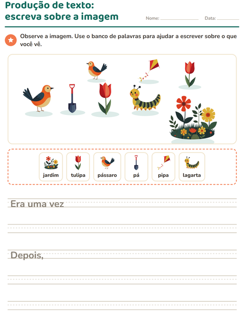 Pré-visualização da ficha de Produção de texto com imagem com Primavera para 2º ano do ensino fundamental