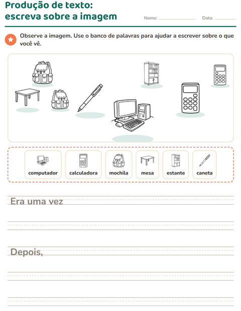 Pré-visualização da ficha de Produção de texto com imagem com Sala de aula 2 (P&B) para 2º ano do ensino fundamental