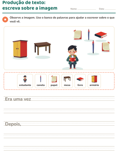 Pré-visualização da ficha de Produção de texto com imagem com Sala de aula para 2º ano do ensino fundamental