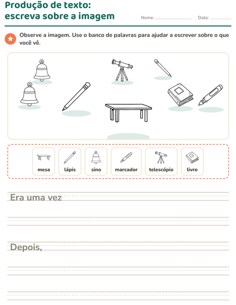 Pré-visualização da ficha de Produção de texto com imagem com Sala de aula (P&B) para 2º ano do ensino fundamental
