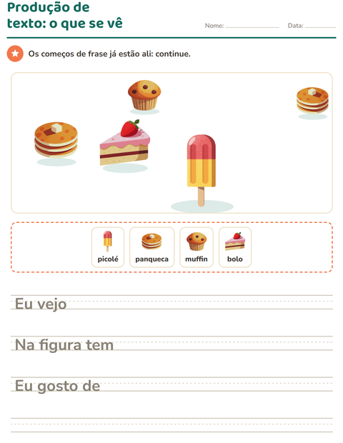 Pré-visualização da ficha de Produção de texto com imagem com Sobremesas e doces para 2º ano do ensino fundamental