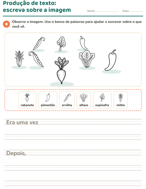 Pré-visualização da ficha de Produção de texto com imagem com Vegetais PB 2 para 2º ano do ensino fundamental