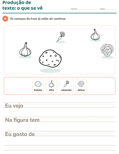 Pré-visualização da ficha de Produção de texto com imagem com Vegetais PB para 2º ano do ensino fundamental