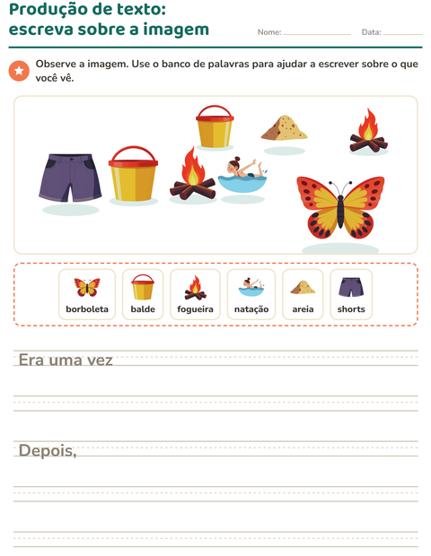 Pré-visualização da ficha de Produção de texto com imagem com Verão para 2º ano do ensino fundamental