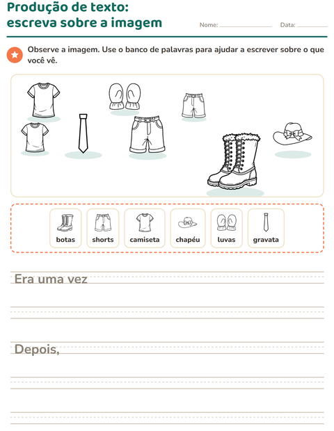 Pré-visualização da ficha de Produção de texto com imagem com Vestuário PB para 2º ano do ensino fundamental