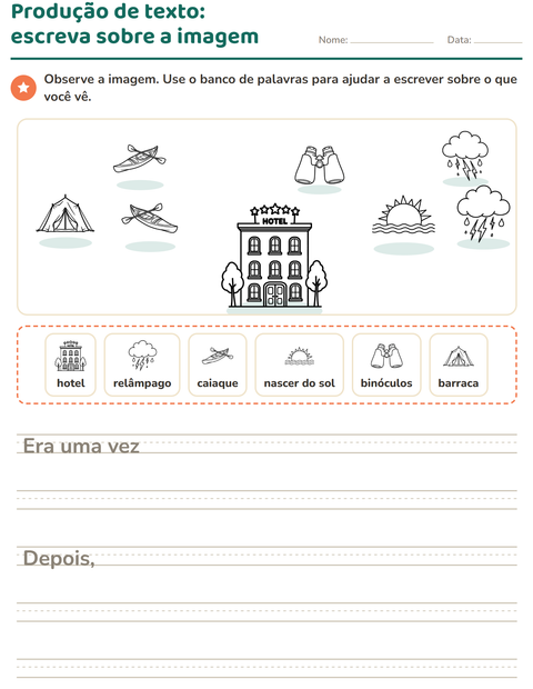 Pré-visualização da ficha de Produção de texto com imagem com Viagens e Férias PB para 2º ano do ensino fundamental