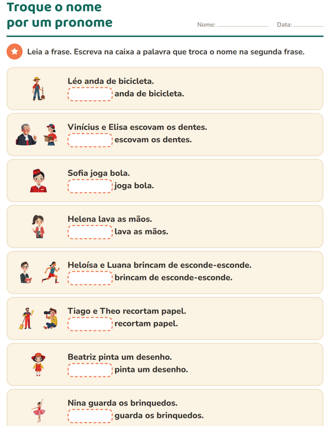 Pré-visualização da ficha de Pronomes pessoais do caso reto para 1º ano do ensino fundamental