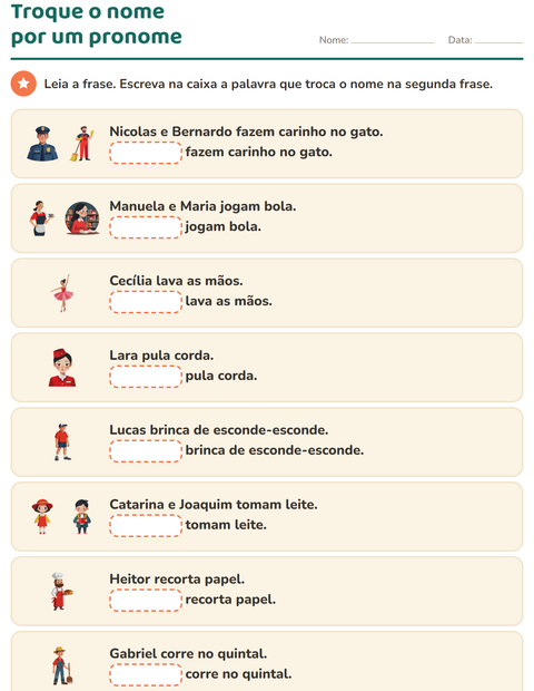Pré-visualização da ficha de Pronomes pessoais do caso reto para 1º ano do ensino fundamental