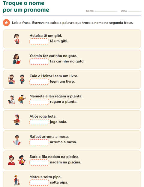Pré-visualização da ficha de Pronomes pessoais do caso reto para 1º ano do ensino fundamental