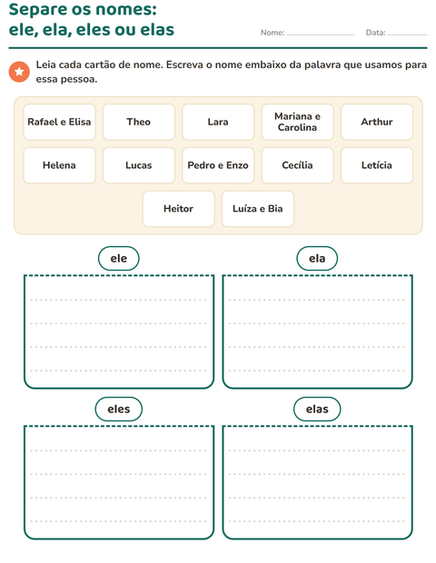 Pré-visualização da ficha de Pronomes pessoais do caso reto para 1º ano do ensino fundamental