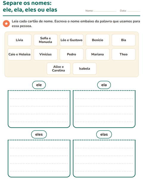 Pré-visualização da ficha de Pronomes pessoais do caso reto para 1º ano do ensino fundamental