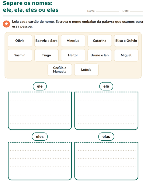 Pré-visualização da ficha de Pronomes pessoais do caso reto para 1º ano do ensino fundamental