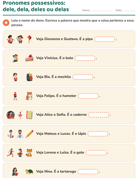 Pré-visualização da ficha de Pronomes pessoais do caso reto para 2º ano do ensino fundamental