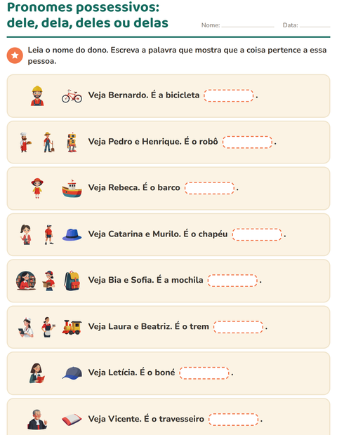 Pré-visualização da ficha de Pronomes pessoais do caso reto para 2º ano do ensino fundamental