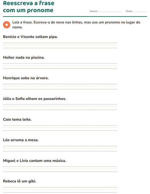 Pré-visualização da ficha de Pronomes pessoais do caso reto para 2º ano do ensino fundamental